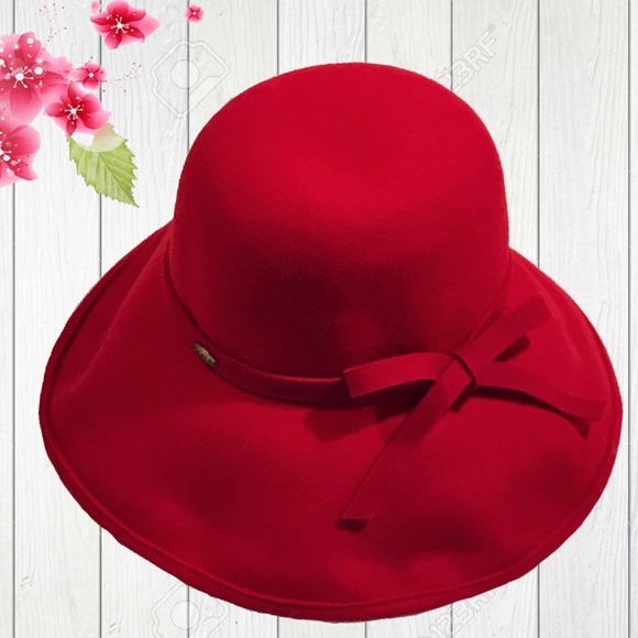 SCALA Wide-Brimmed RED ❤️💋Hat 💯% Wool - Picture 2 of 8